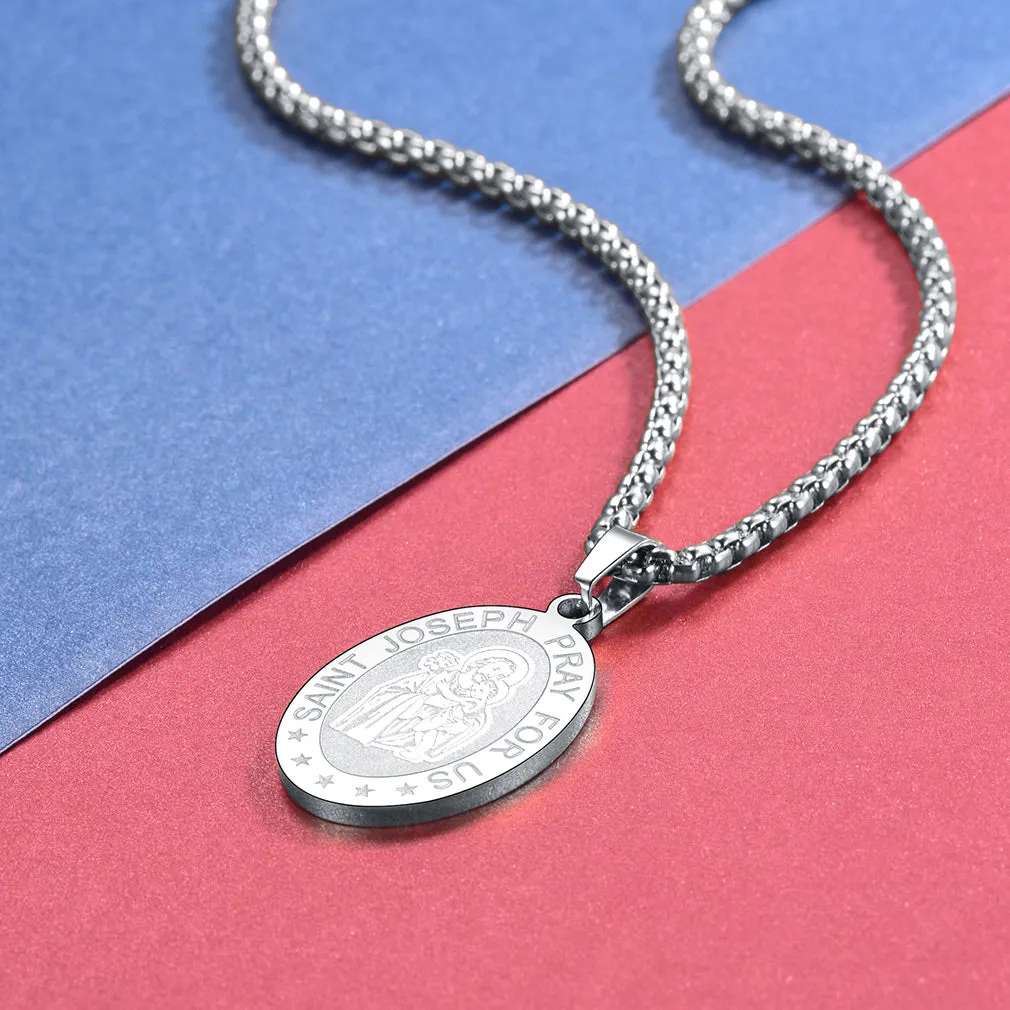 Saint Joseph Engraved Necklace Catholic Saints Medal sold by FaithHeart product image thumbnail 3