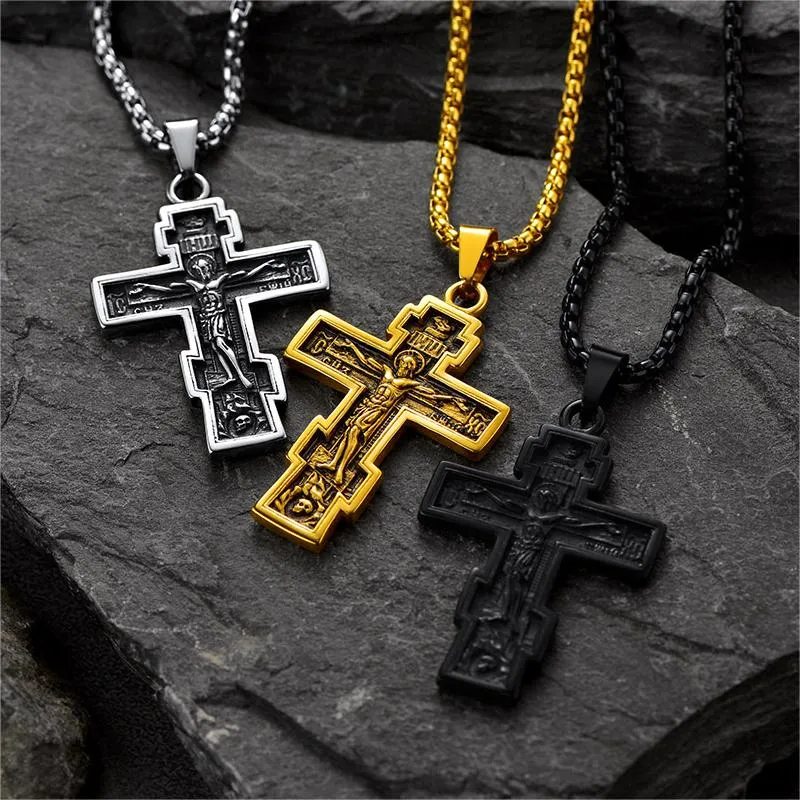 Christian Russian Orthodox Cross Pendant Necklace For Men sold by FaithHeart product image thumbnail 2