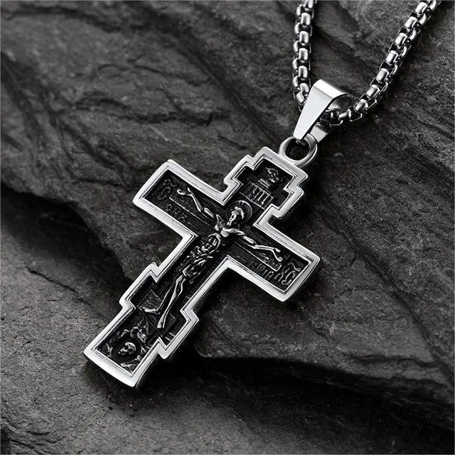 Christian Russian Orthodox Cross Pendant Necklace For Men sold by FaithHeart product image thumbnail 4