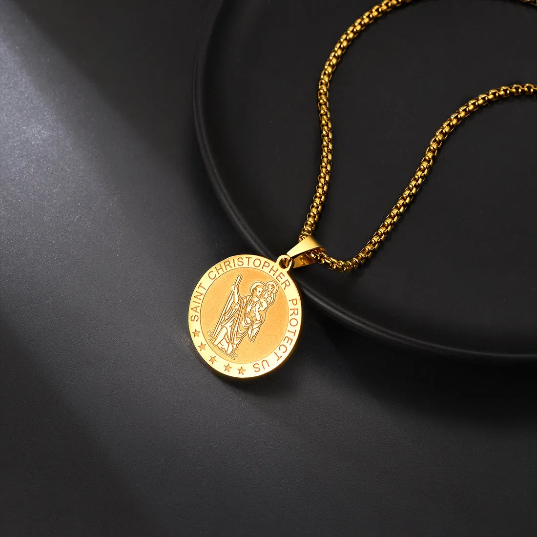 Round St. Christopher Medallion Necklace For Men sold by FaithHeart product image thumbnail 5