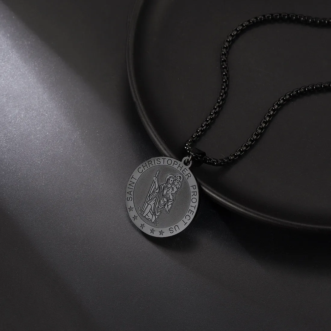 Round St. Christopher Medallion Necklace For Men sold by FaithHeart product image thumbnail 3