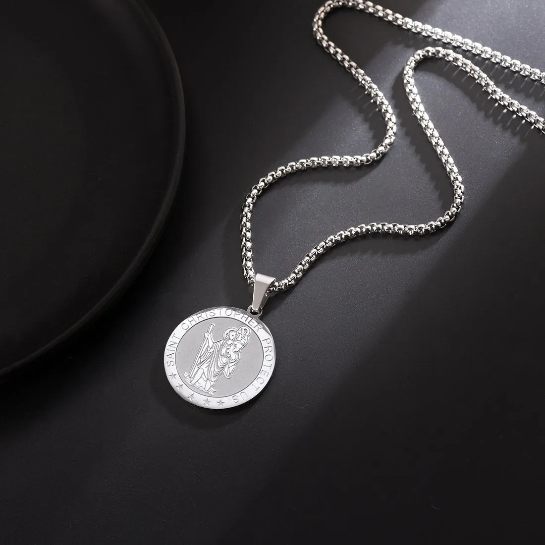 Round St. Christopher Medallion Necklace For Men sold by FaithHeart product image thumbnail 2