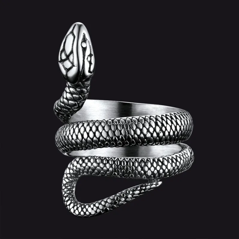 Punk Coiled Snake Stainless Steel Ring for Men Women sold by FaithHeart