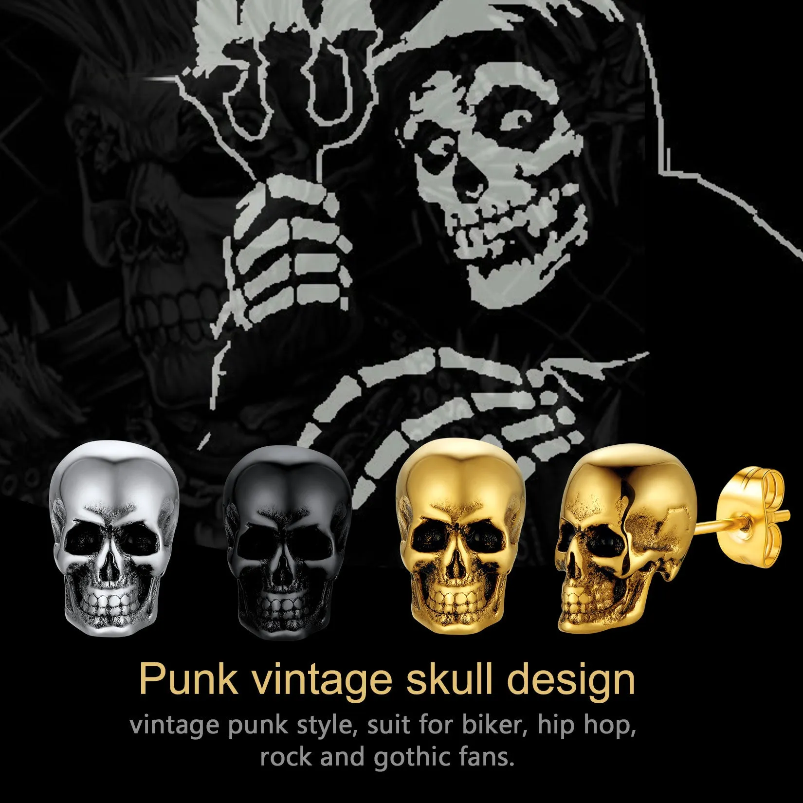 Gothic Punk Skull Stud Earrings For Men sold by FaithHeart product image thumbnail 3