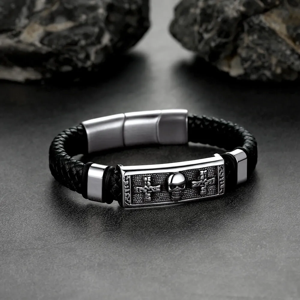 Gothic Black Skull Braided Leather Bracelet For Men Son Grandson sold by FaithHeart product image thumbnail 5