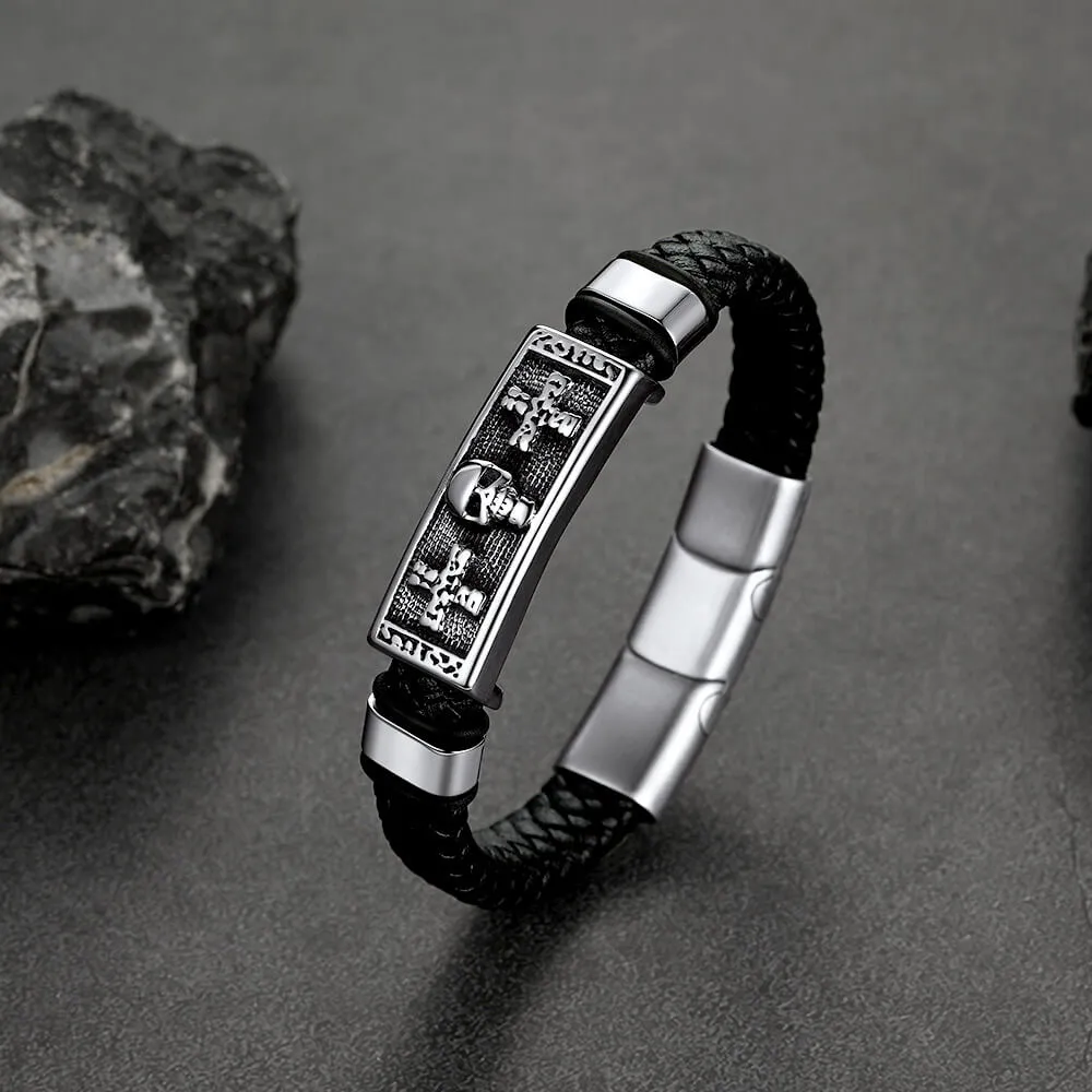 Gothic Black Skull Braided Leather Bracelet For Men Son Grandson sold by FaithHeart product image thumbnail 4