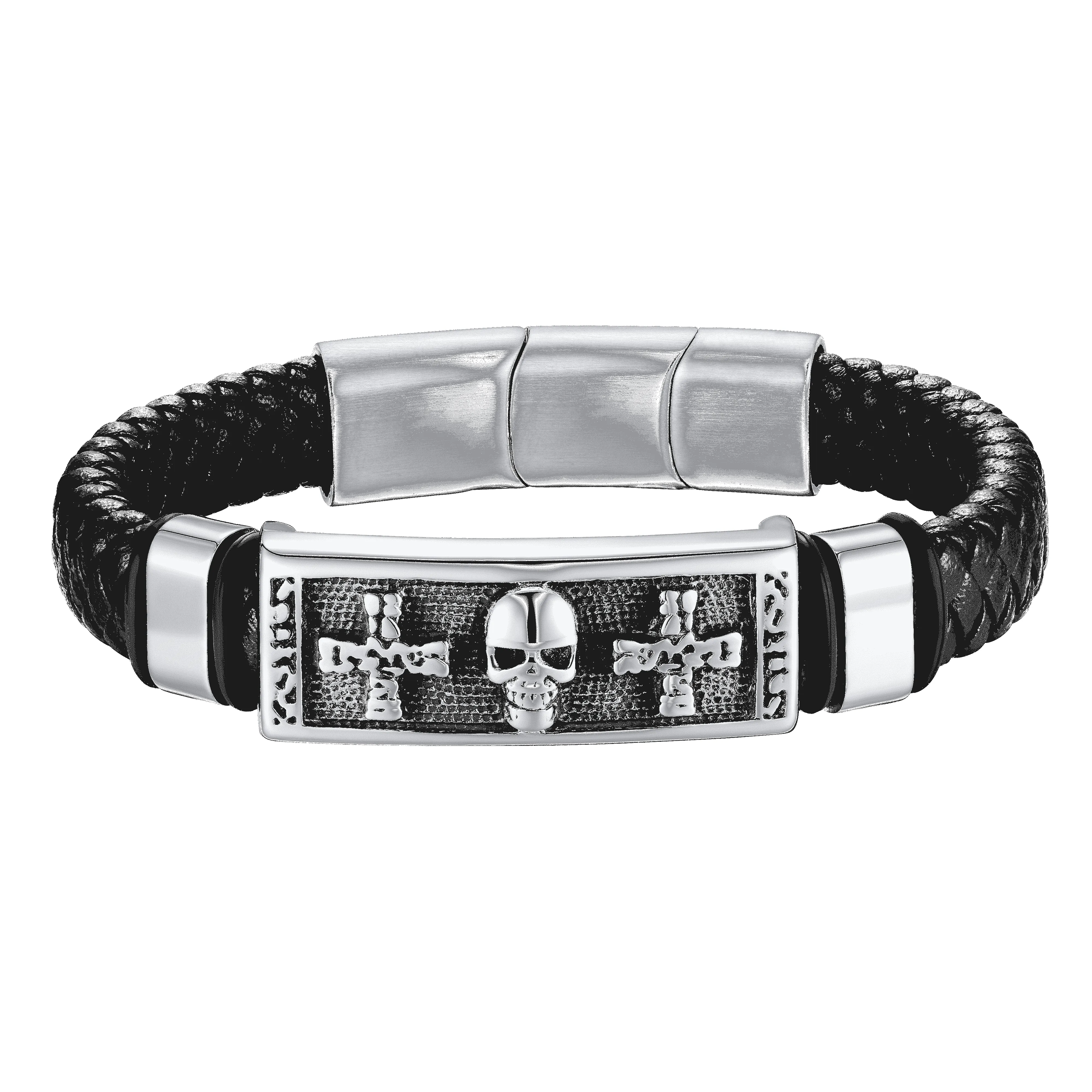 Gothic Black Skull Braided Leather Bracelet For Men Son Grandson sold by FaithHeart
