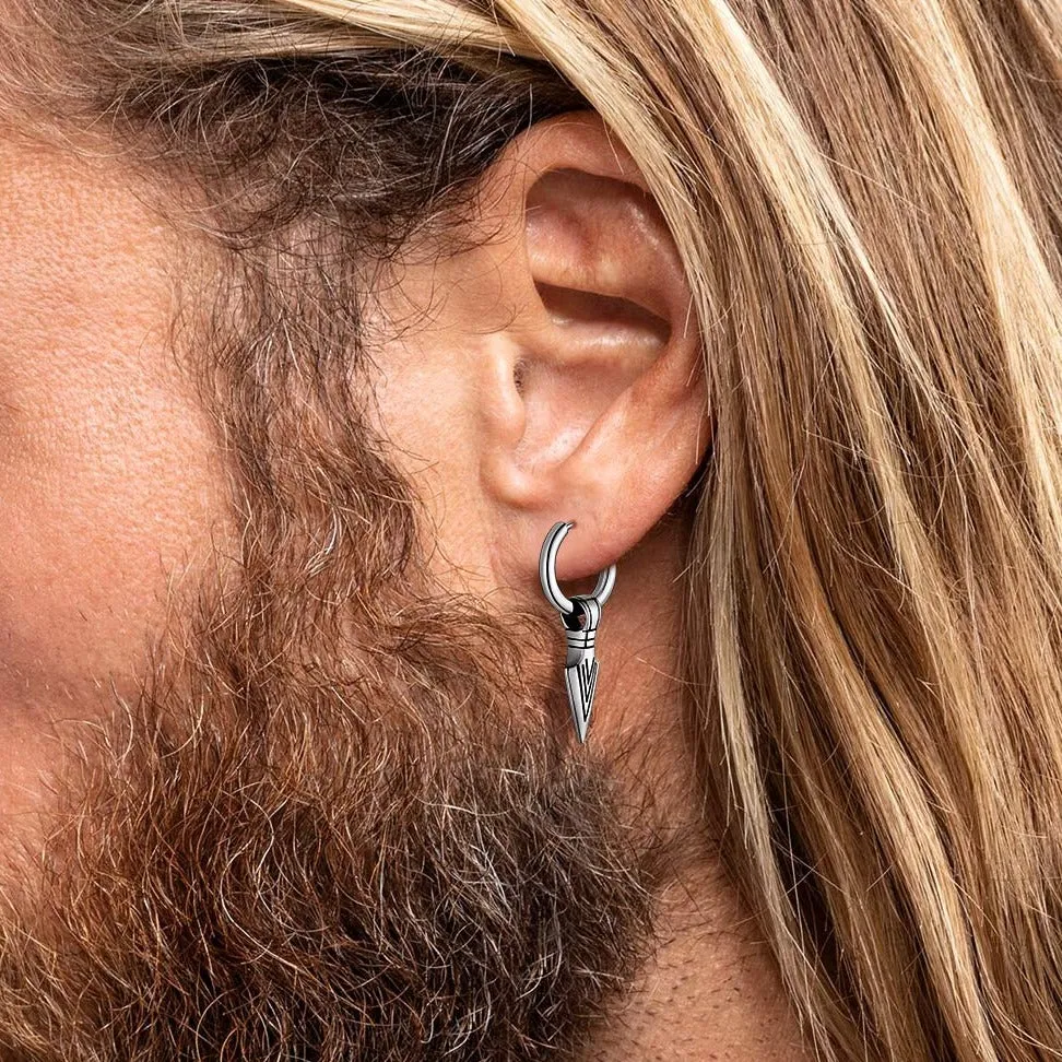 Norse Viking Arrowhead Spear Gungnir Drop Hoop Earrings For Men sold by FaithHeart product image thumbnail 3
