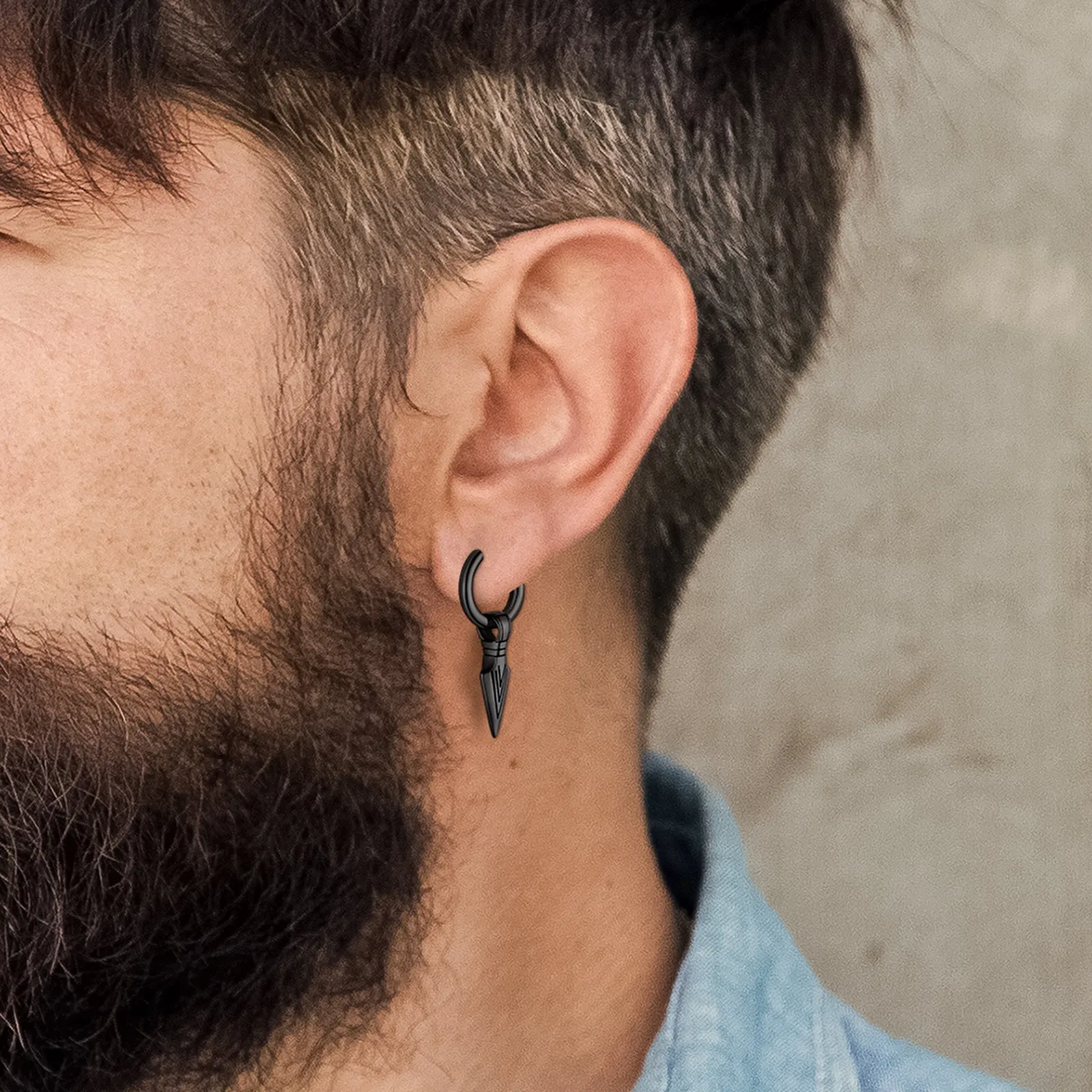 Norse Viking Arrowhead Spear Gungnir Drop Hoop Earrings For Men sold by FaithHeart product image thumbnail 2