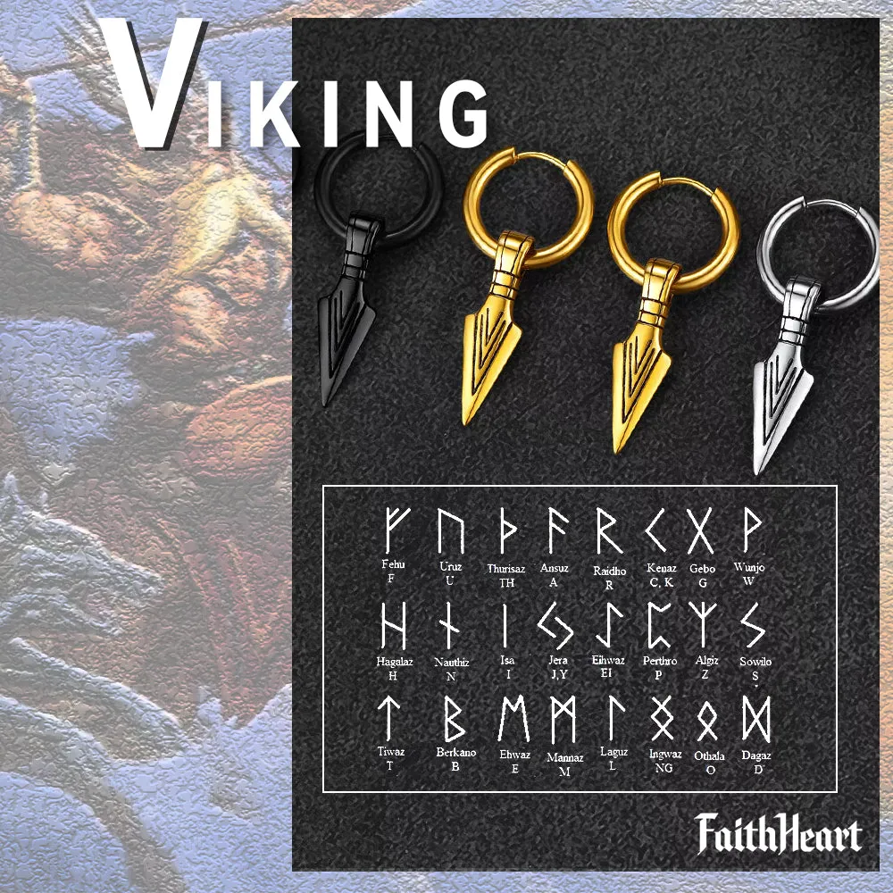 Norse Viking Arrowhead Spear Gungnir Drop Hoop Earrings For Men sold by FaithHeart product image thumbnail 5