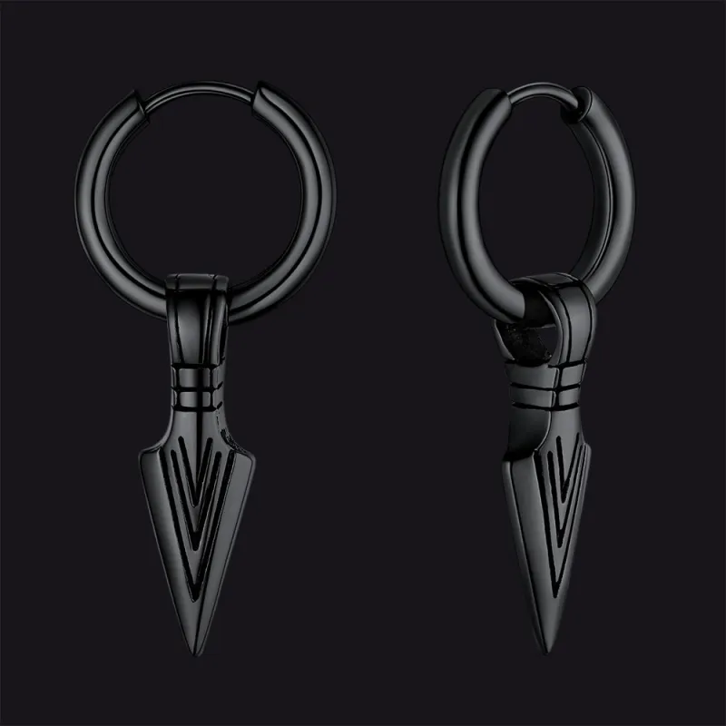 Norse Viking Arrowhead Spear Gungnir Drop Hoop Earrings For Men sold by FaithHeart