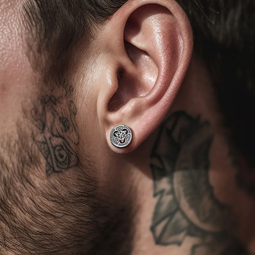 Round Irish Celtic Knot Stud Earrings For Men sold by FaithHeart product image thumbnail 2