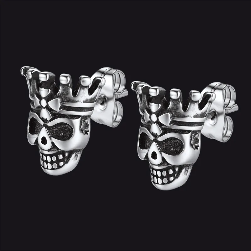 Punk Crown Skull Stud Earrings for Men Halloween Gift sold by FaithHeart