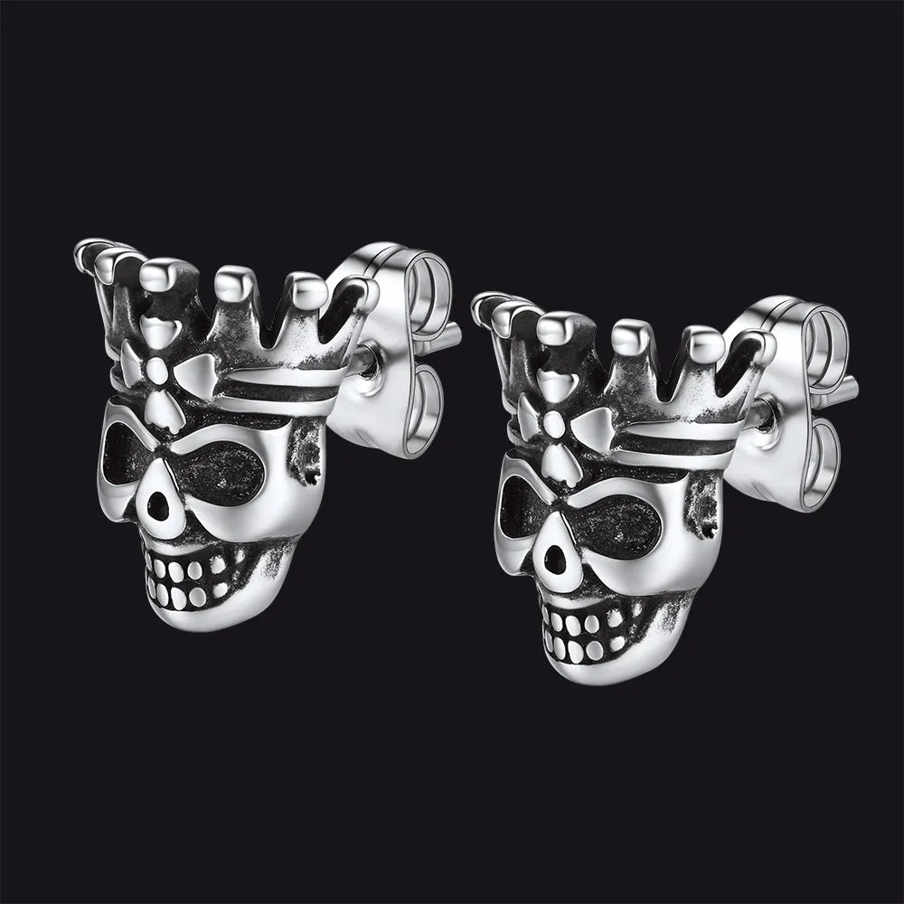 Punk Crown Skull Stud Earrings for Men Halloween Gift sold by FaithHeart