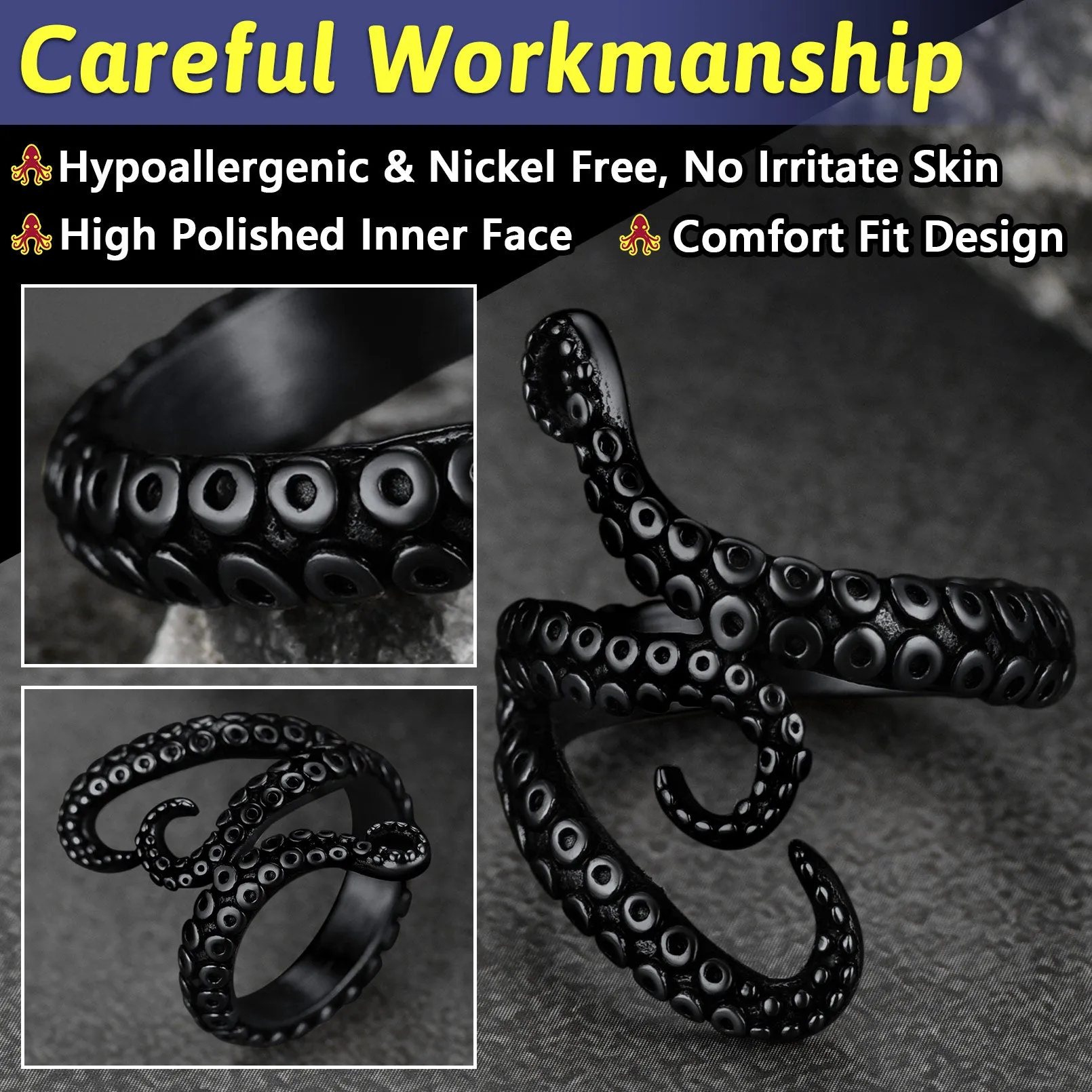 Biker Punk Three Octopus Tentacle Ring For Men sold by FaithHeart product image thumbnail 5