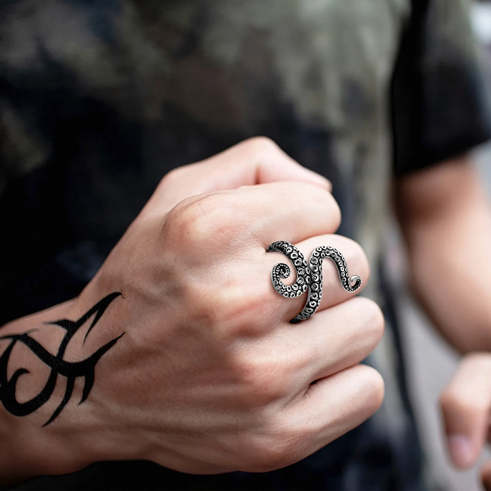 Punk Octopus Tentacle Ring For Men in Stainless Steel sold by FaithHeart product image thumbnail 2
