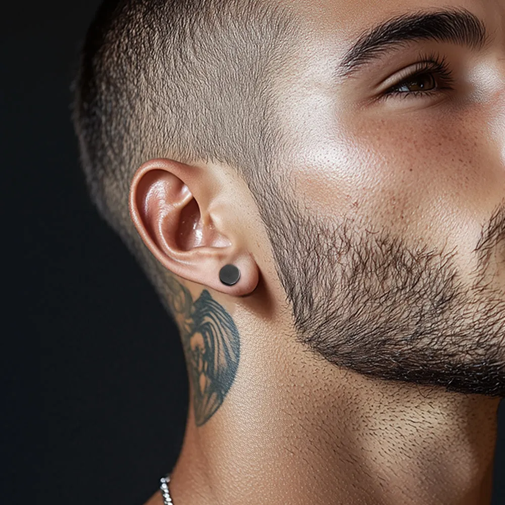 Punk Round Fake Plug Stud Earrings Set For Men 3 Pairs sold by FaithHeart product image thumbnail 2