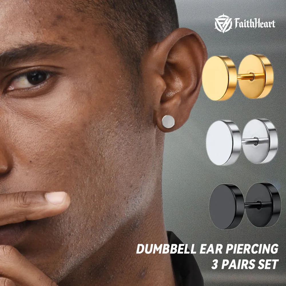 Punk Round Fake Plug Stud Earrings Set For Men 3 Pairs sold by FaithHeart product image thumbnail 3