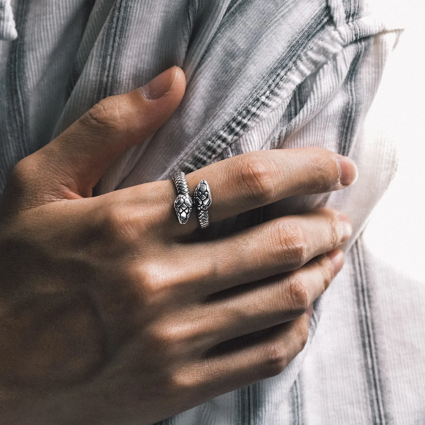 Biker Double Head Snake Stainless Steel Ring For Men sold by FaithHeart product image thumbnail 3