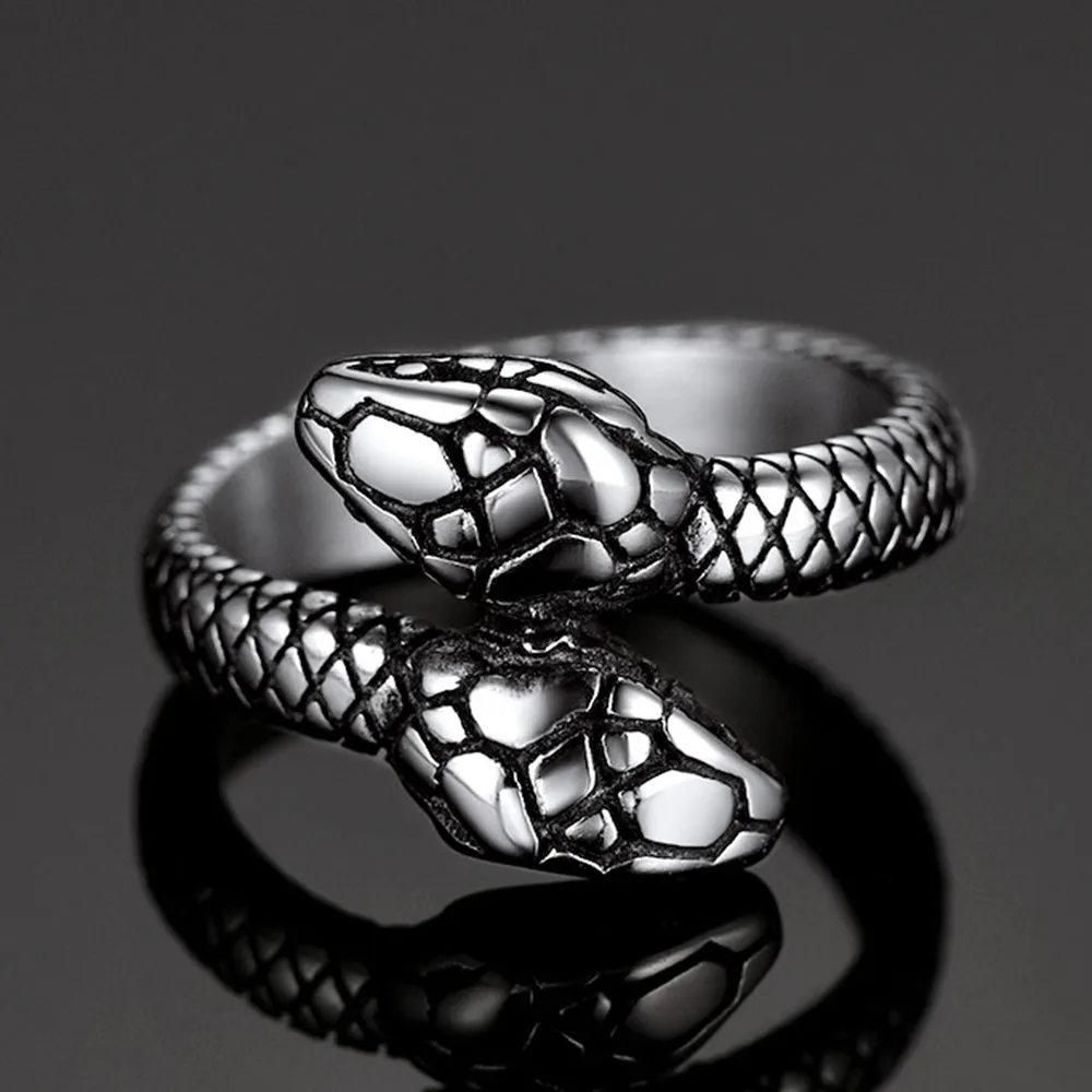 Biker Double Head Snake Stainless Steel Ring For Men sold by FaithHeart