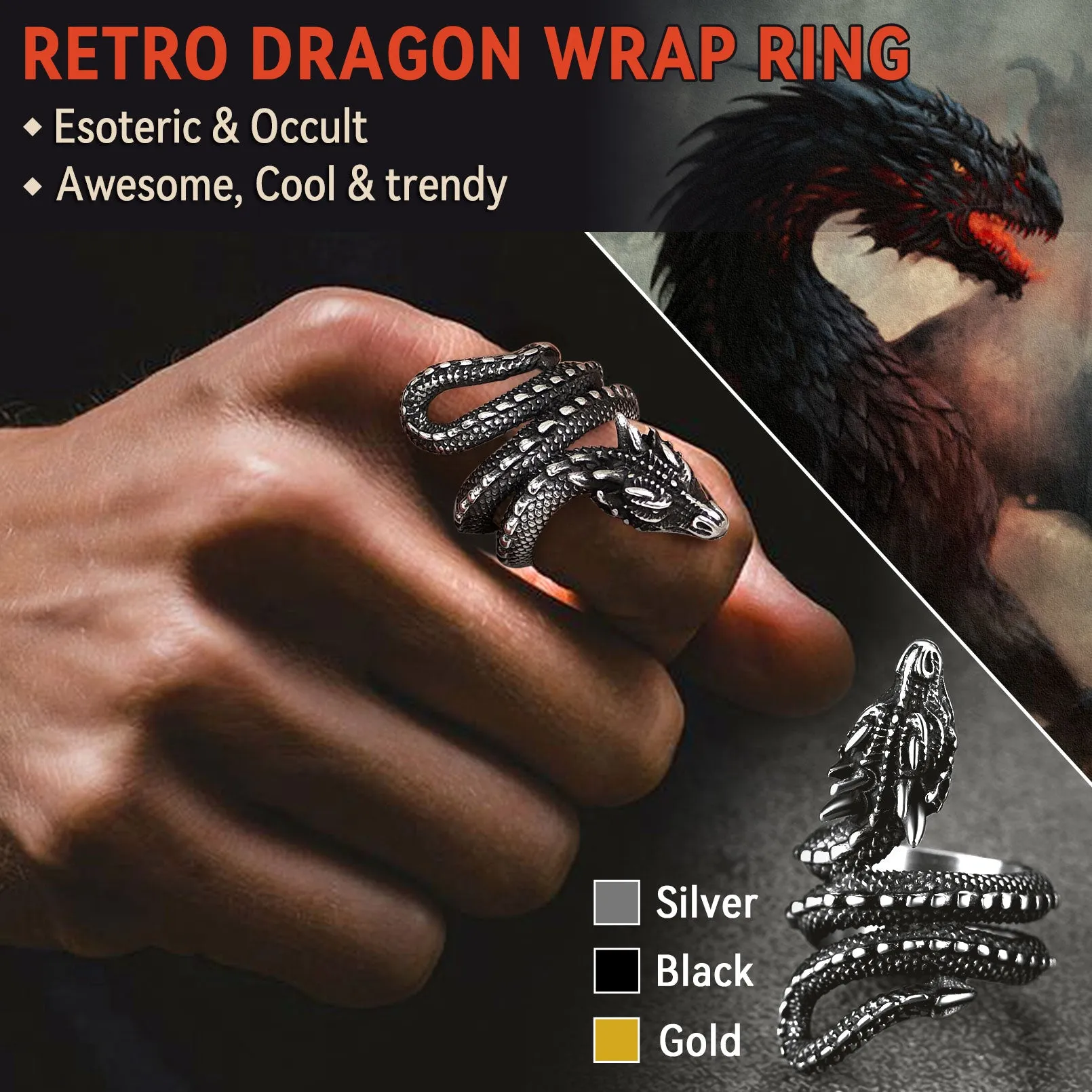 Punk Coiled Dragon Stainless Steel Ring for Men Women sold by FaithHeart product image thumbnail 4