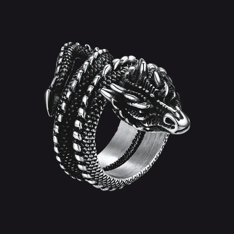Punk Coiled Dragon Stainless Steel Ring for Men Women sold by FaithHeart