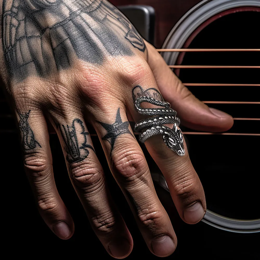 Punk Coiled Dragon Stainless Steel Ring for Men Women sold by FaithHeart product image thumbnail 2