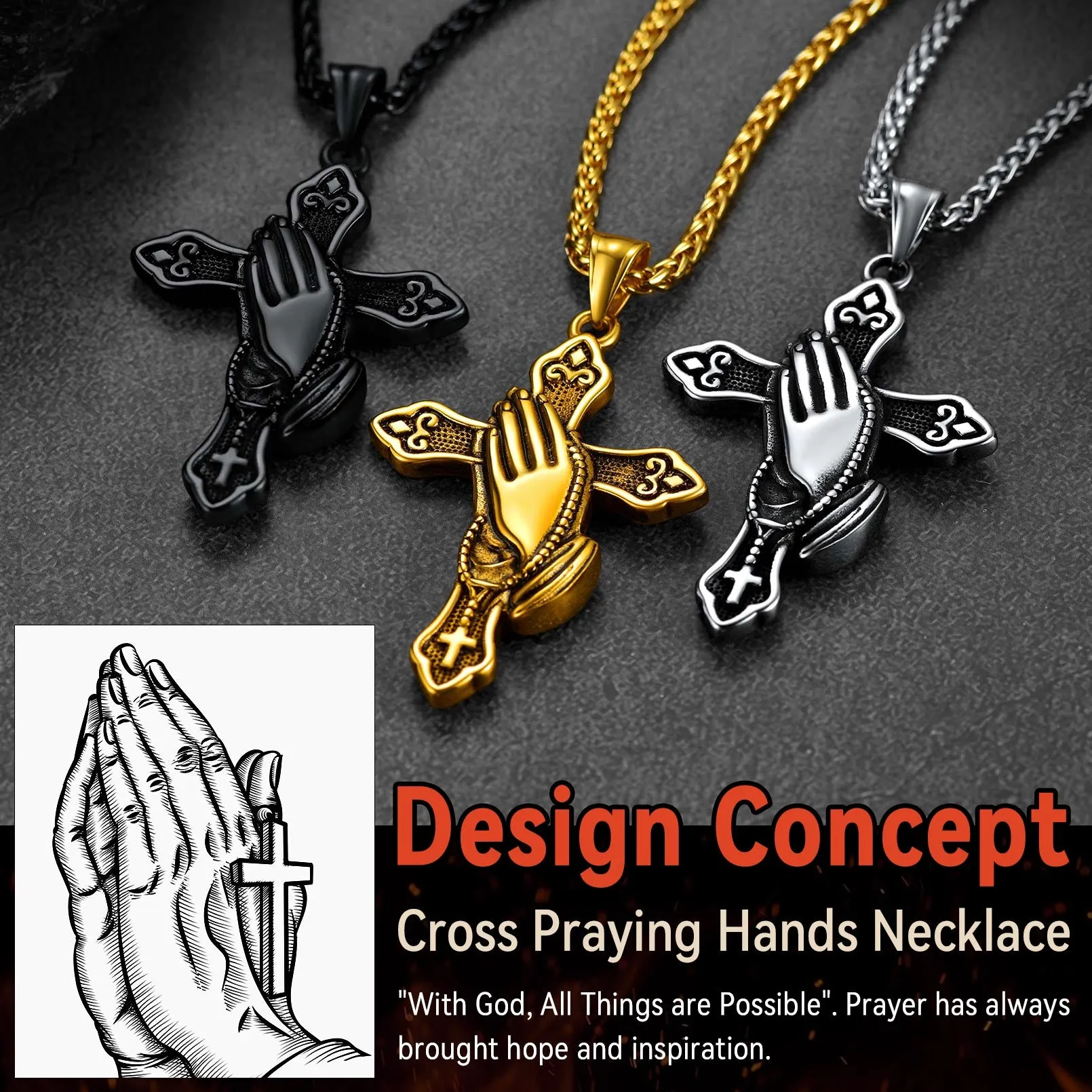 Flash Sale Christian Praying Hands Cross Necklace For Men sold by FaithHeart product image thumbnail 4