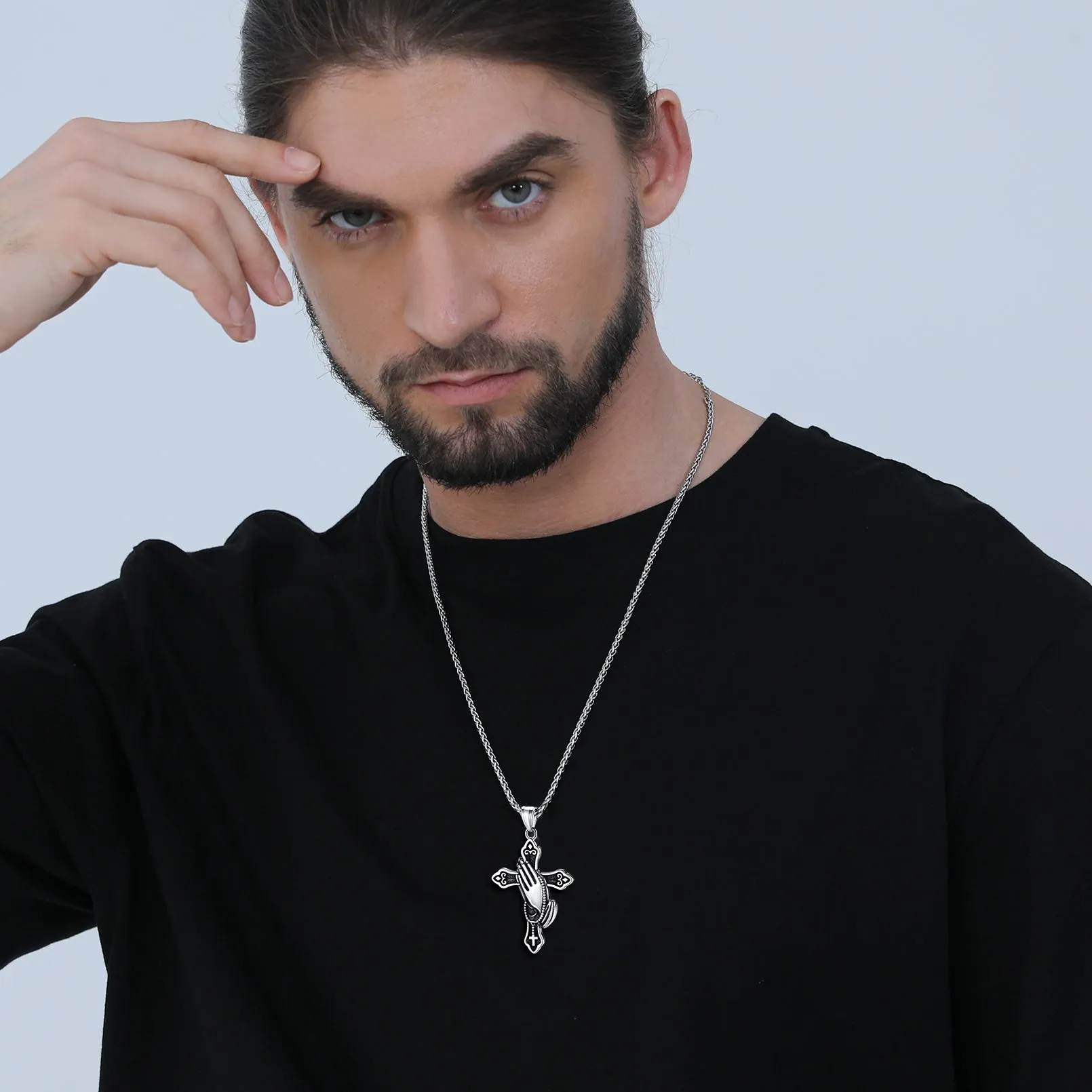 Flash Sale Christian Praying Hands Cross Necklace For Men sold by FaithHeart product image thumbnail 3