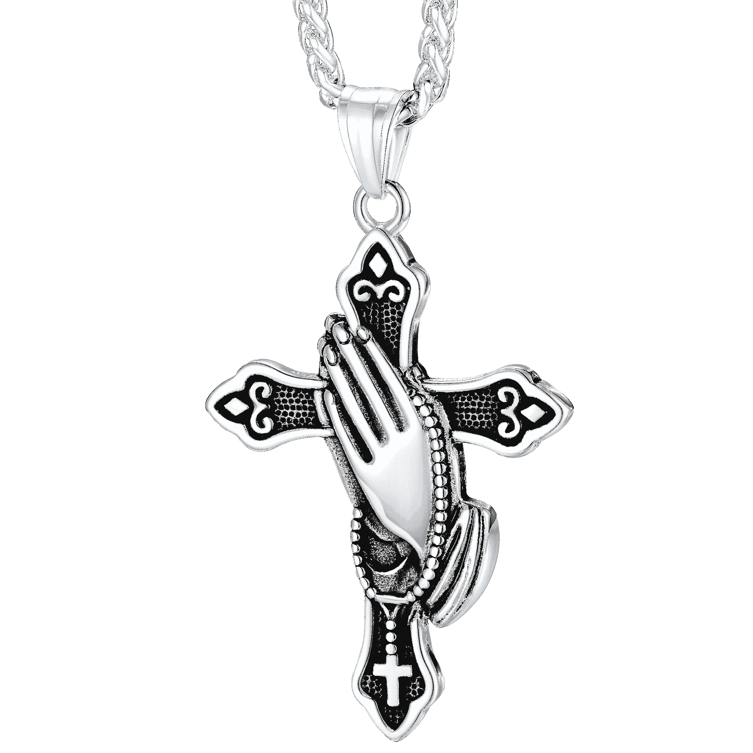 Flash Sale Christian Praying Hands Cross Necklace For Men sold by FaithHeart