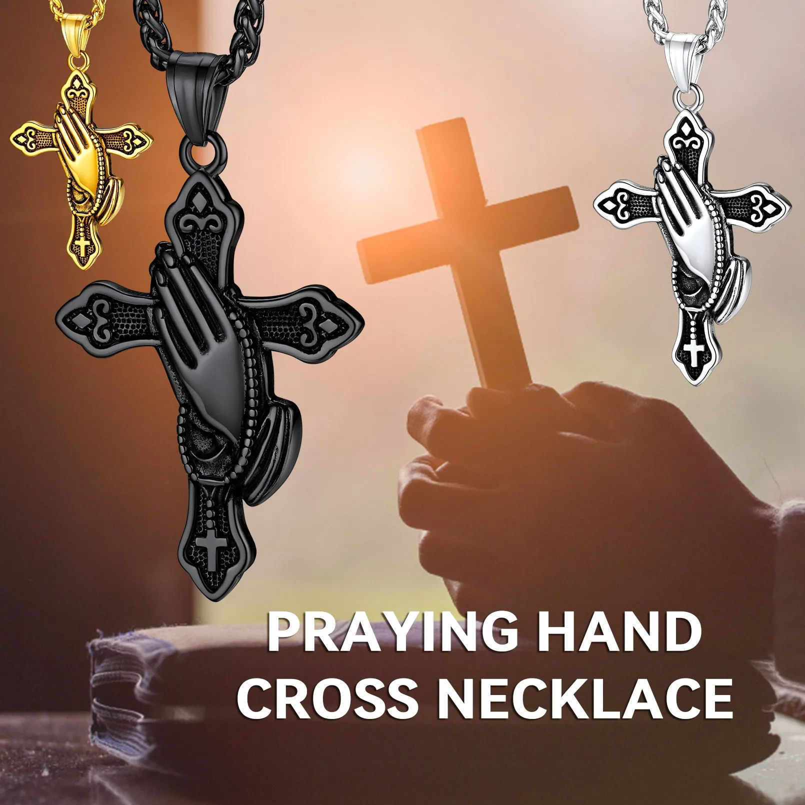 Flash Sale Christian Praying Hands Cross Necklace For Men sold by FaithHeart product image thumbnail 5