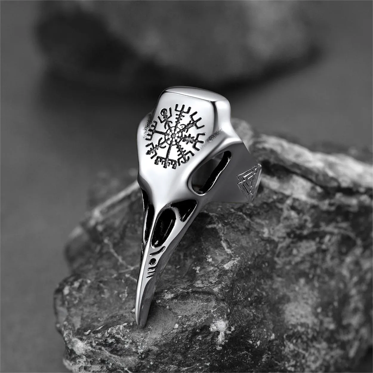 Raven Skull Ring With Viking Compass For Men sold by FaithHeart product image thumbnail 3