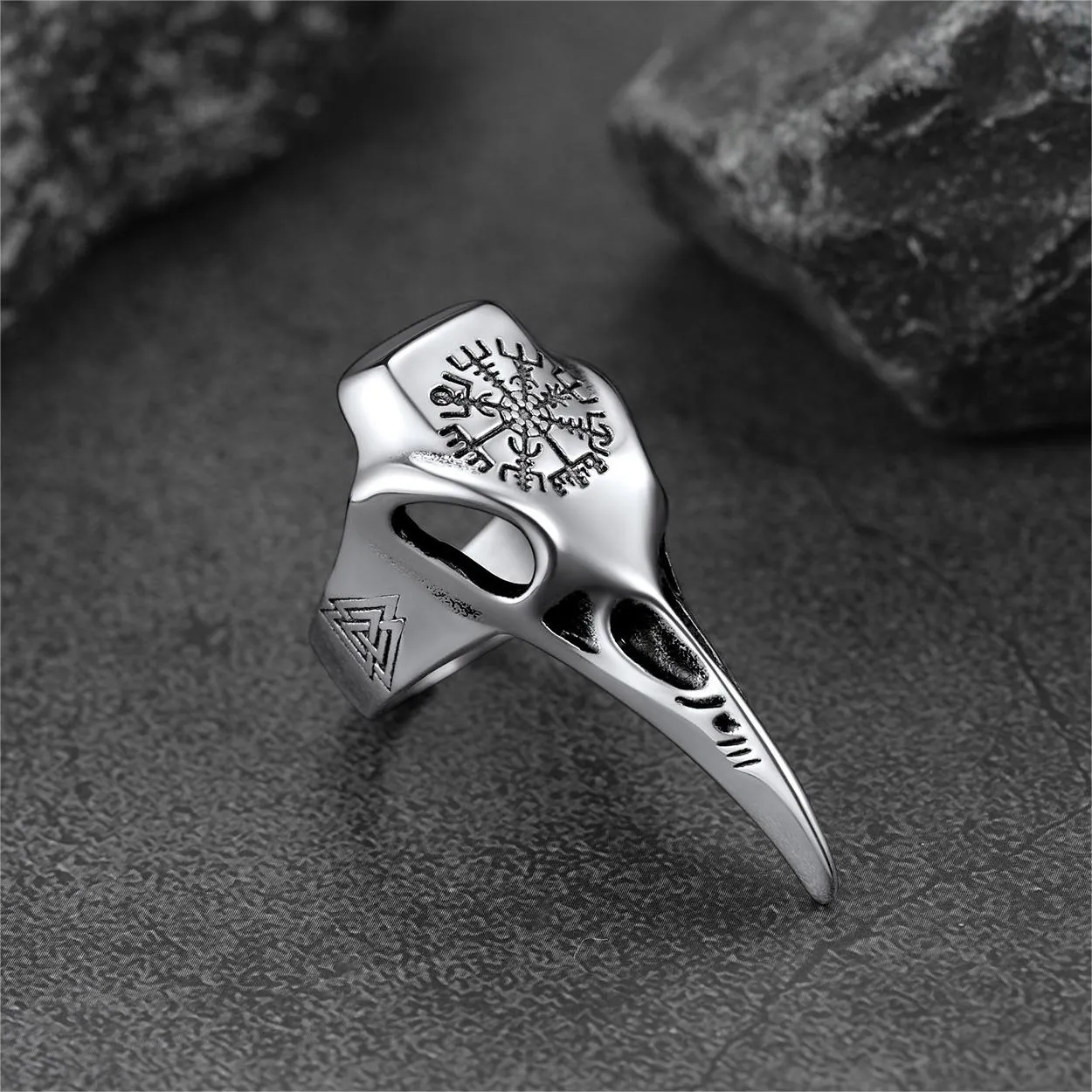 Raven Skull Ring With Viking Compass For Men sold by FaithHeart product image thumbnail 4