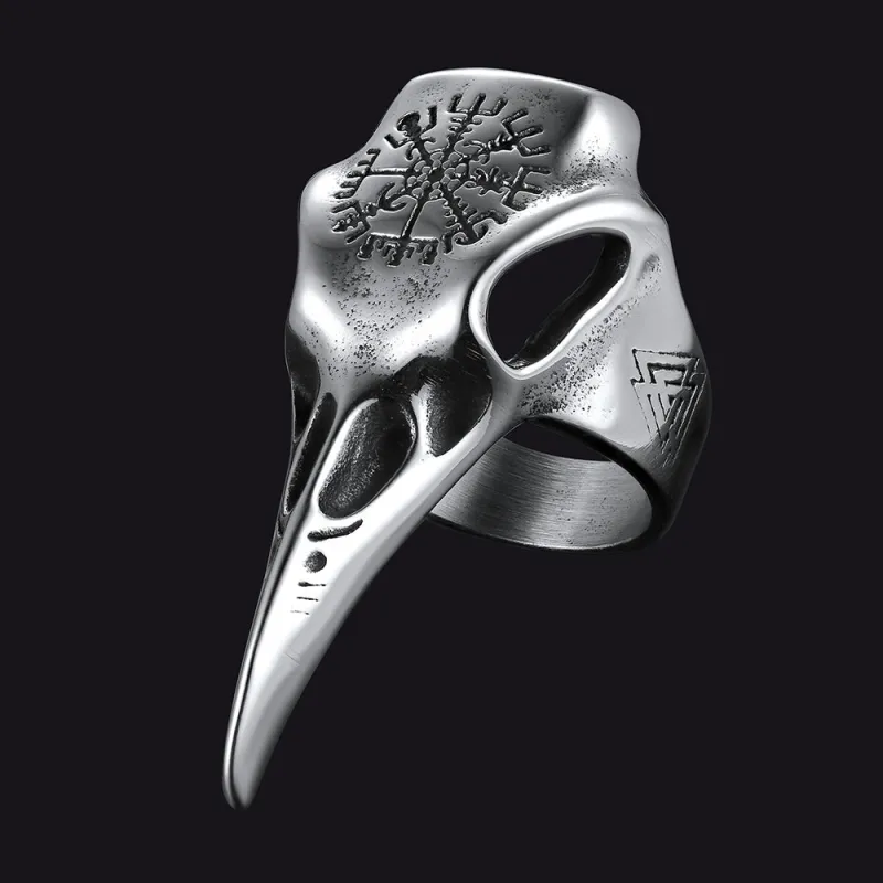 Raven Skull Ring With Viking Compass For Men sold by FaithHeart