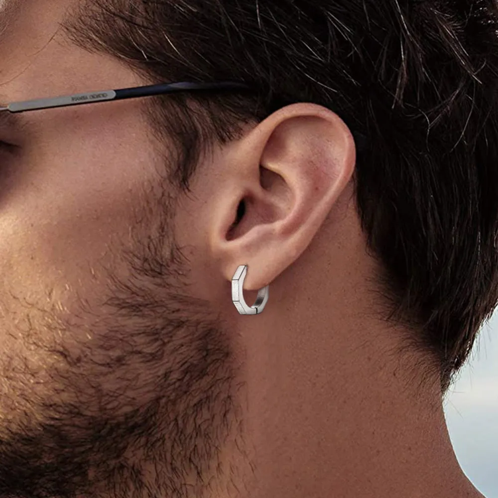 Punk Octagon Piercing Huggie Hoop Earrings Set For Men 3 Pairs sold by FaithHeart product image thumbnail 2