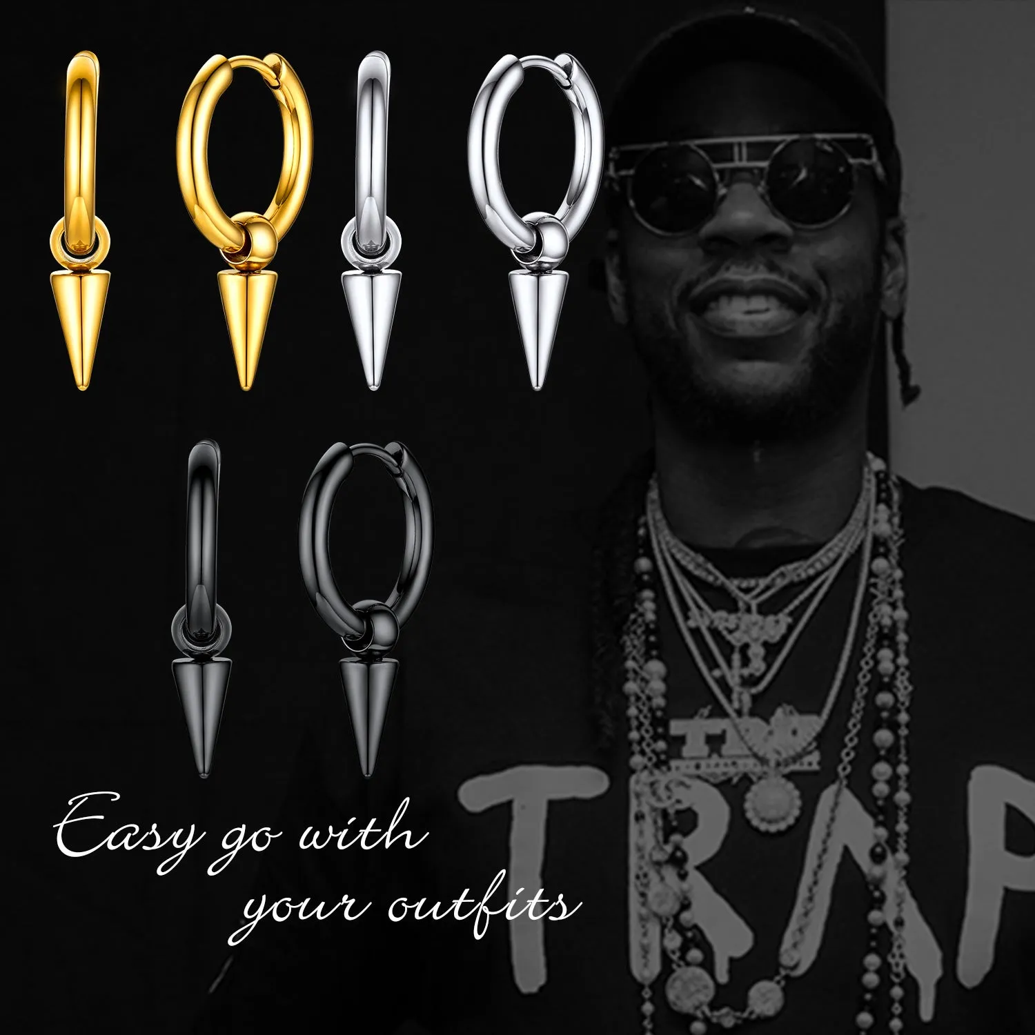 Punk Spike Huggie Hoop Earrings for Men Women sold by FaithHeart product image thumbnail 3