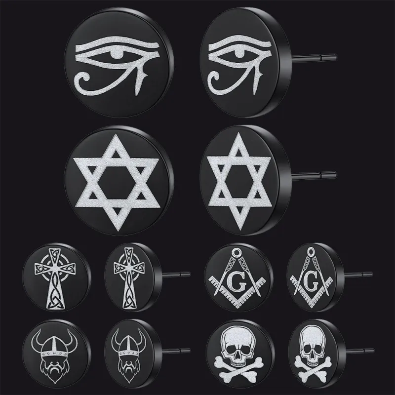 Religious Black Stud Earrings Set for Men 6 Pairs sold by FaithHeart