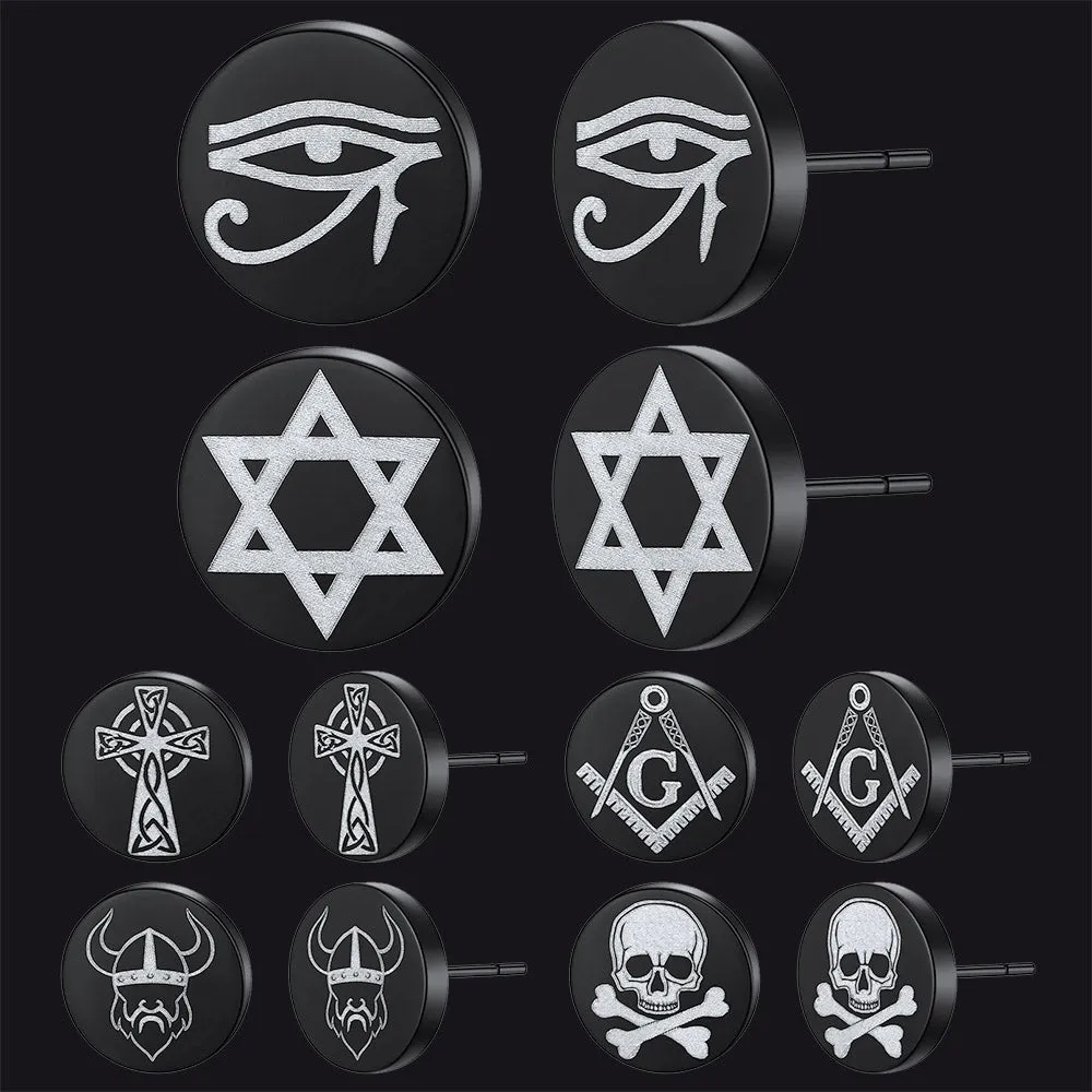Religious Black Stud Earrings Set for Men 6 Pairs sold by FaithHeart