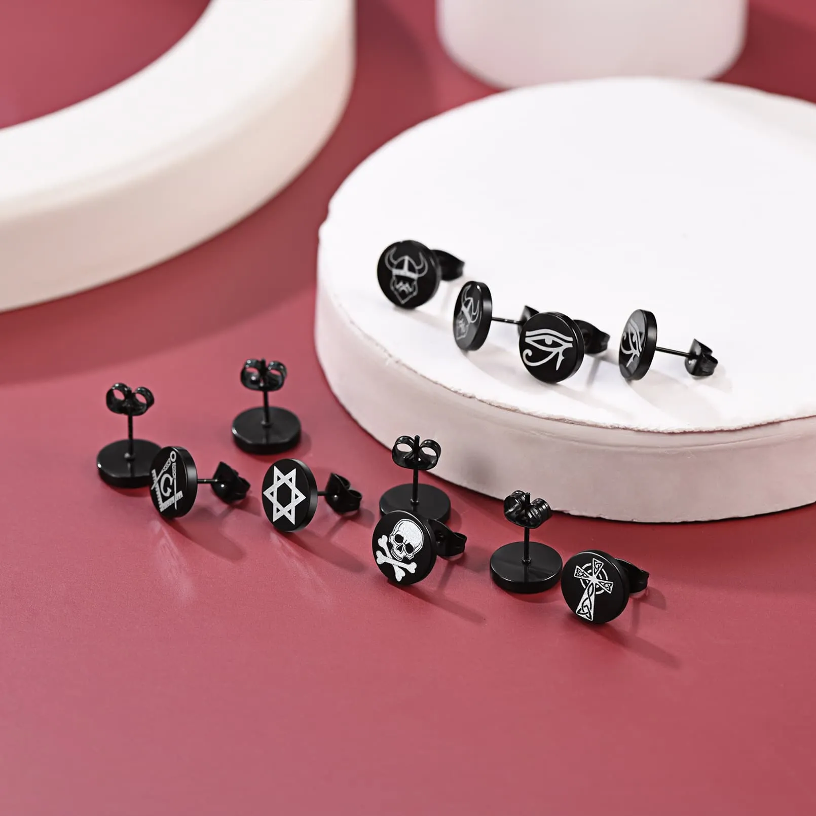 Religious Black Stud Earrings Set for Men 6 Pairs sold by FaithHeart product image thumbnail 3