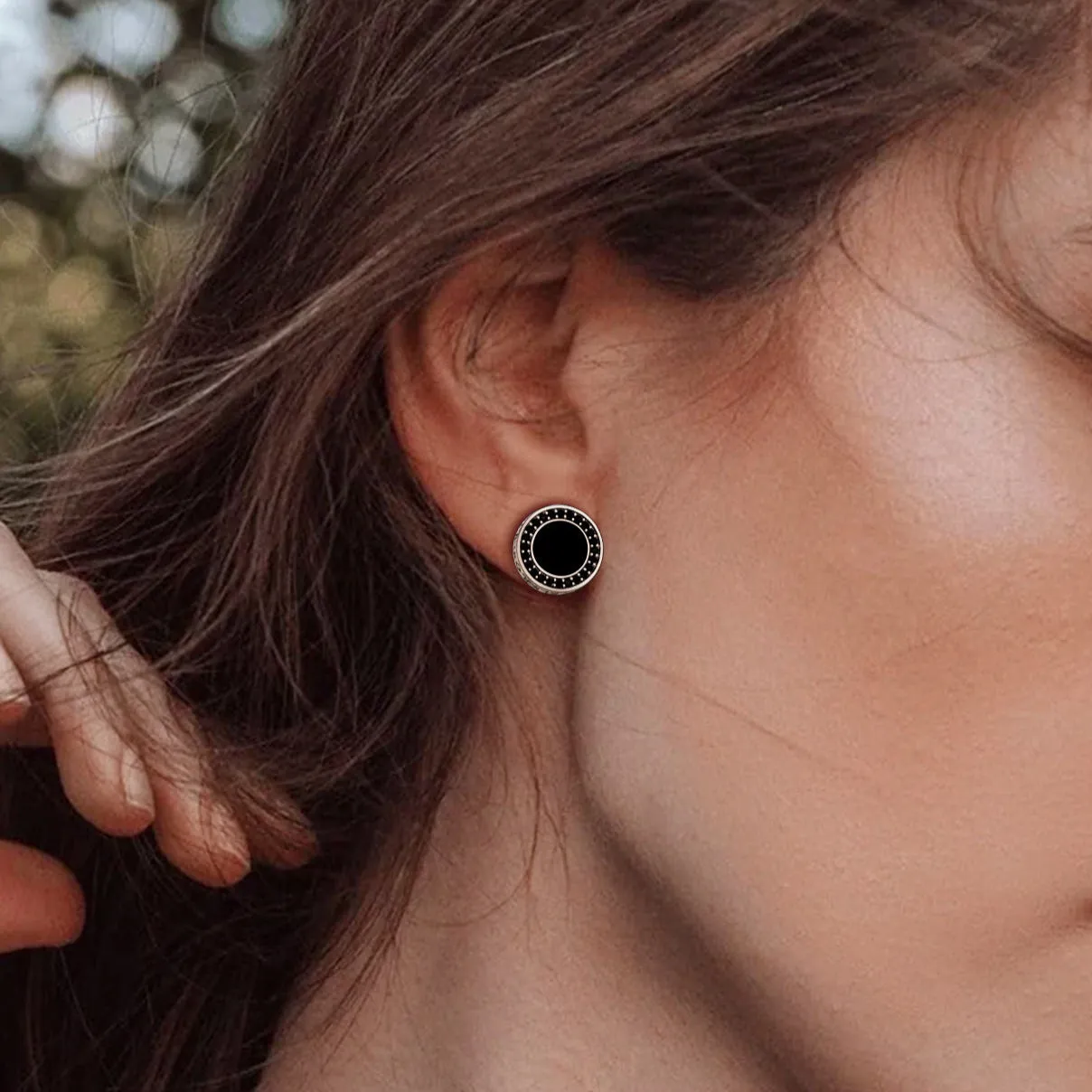 Viking Rune Black Onyx Stud Earrings in Sterling Silver for Men sold by FaithHeart product image thumbnail 3