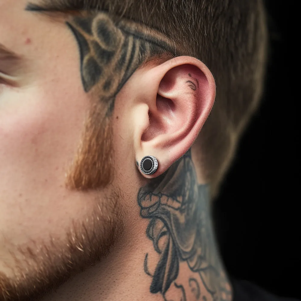 Viking Rune Black Onyx Stud Earrings in Sterling Silver for Men sold by FaithHeart product image thumbnail 2