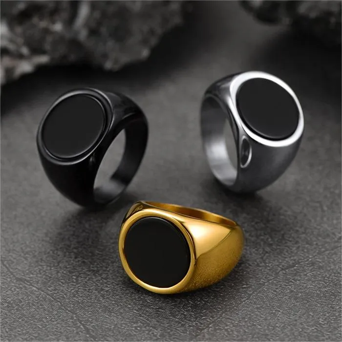 Round Black Onyx Signet Ring for Men Stainless Steel sold by FaithHeart product image thumbnail 3