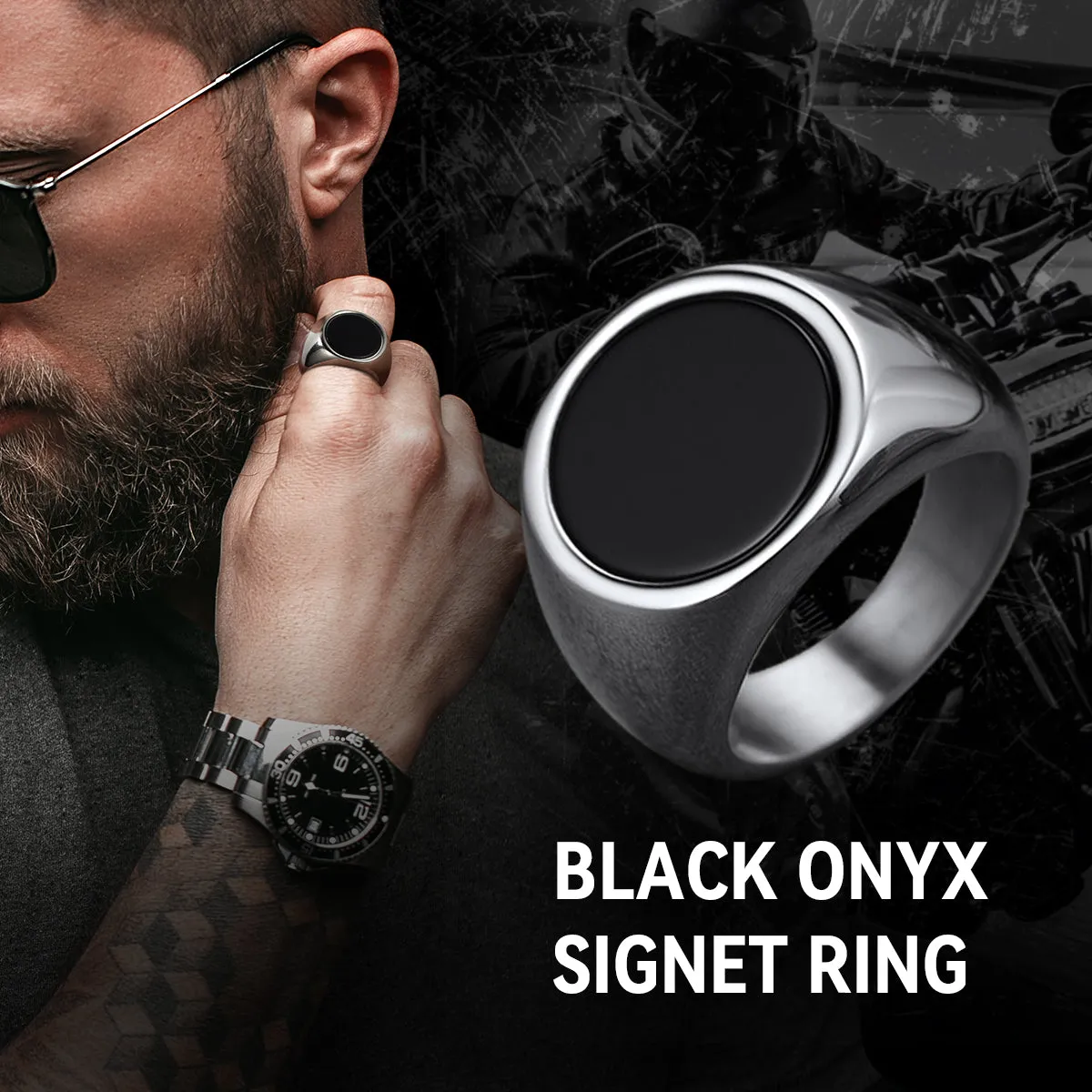 Round Black Onyx Signet Ring for Men Stainless Steel sold by FaithHeart product image thumbnail 4