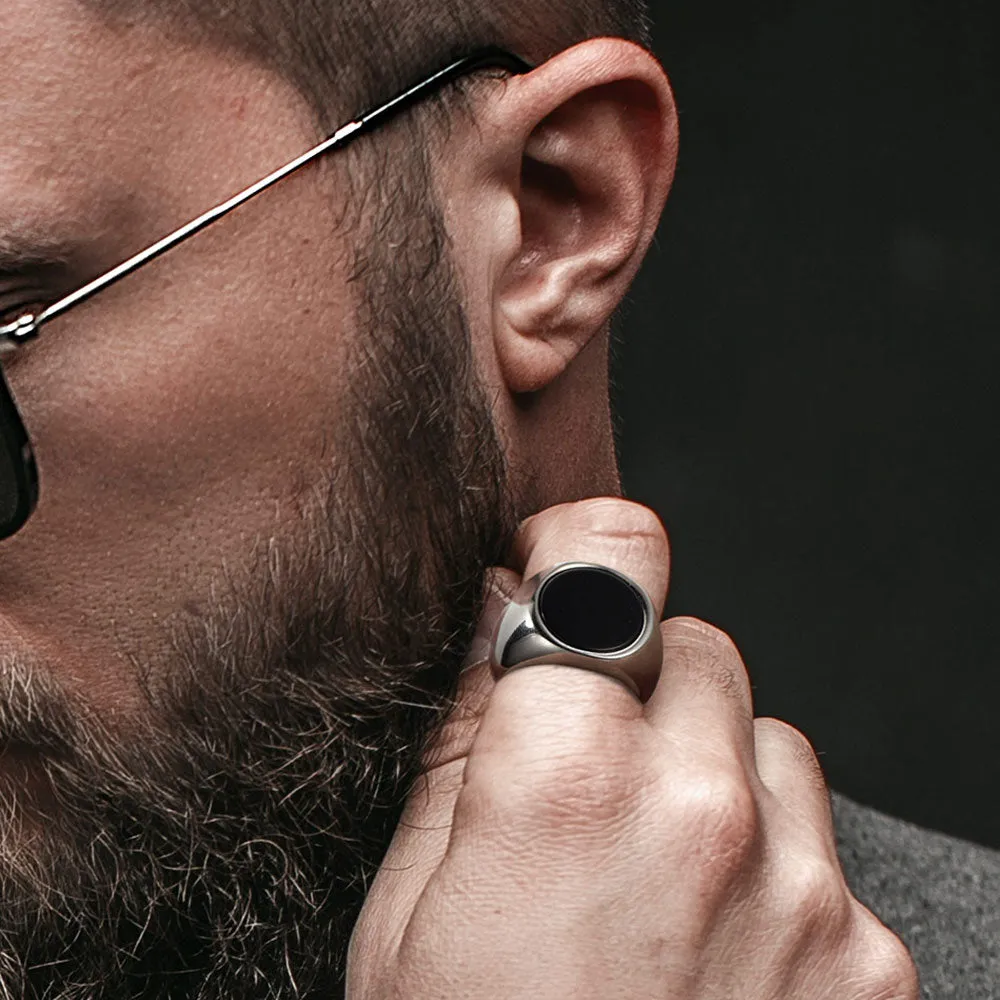 Round Black Onyx Signet Ring for Men Stainless Steel sold by FaithHeart product image thumbnail 2