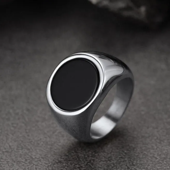 Round Black Onyx Signet Ring for Men Stainless Steel sold by FaithHeart product image thumbnail 5