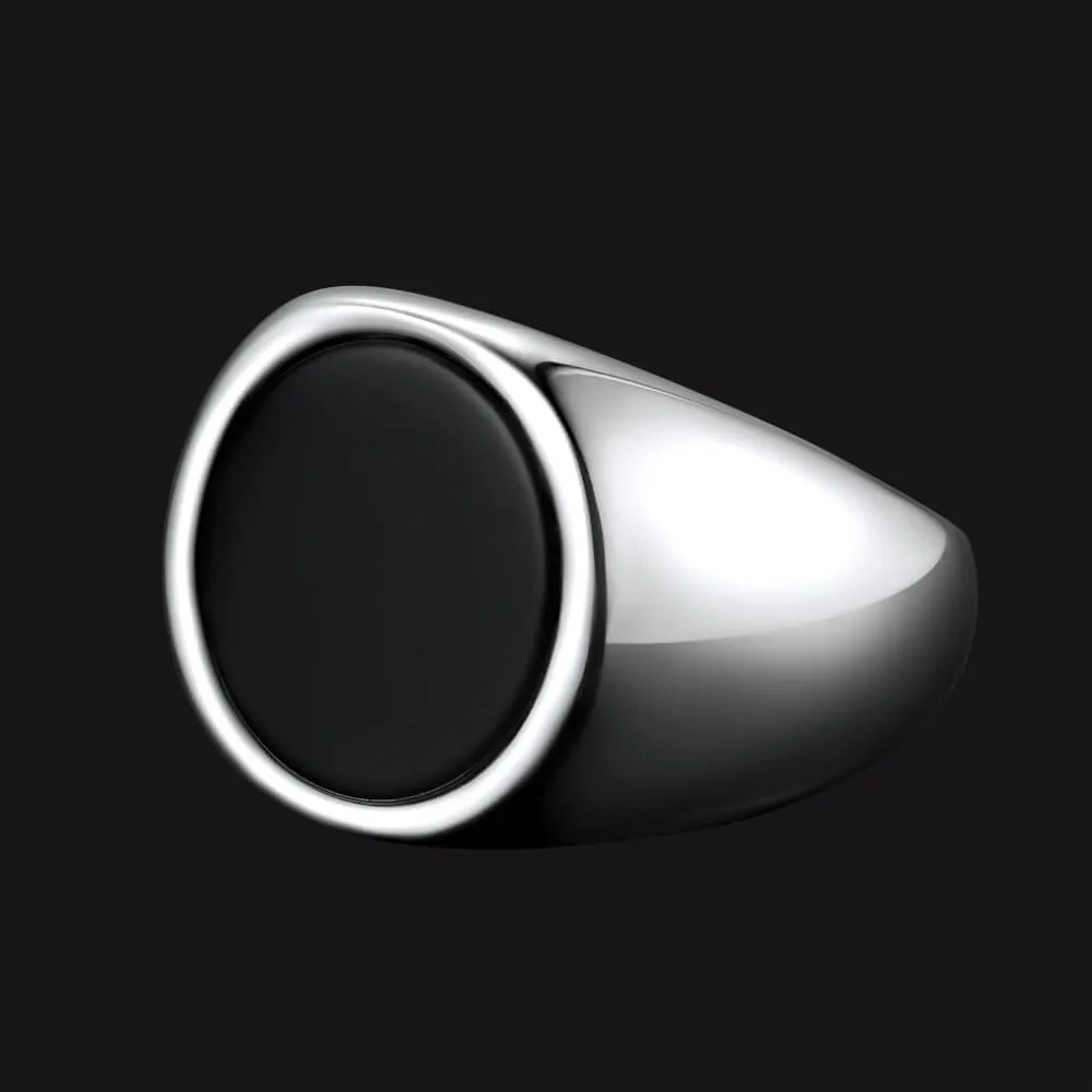 Round Black Onyx Signet Ring for Men Stainless Steel sold by FaithHeart