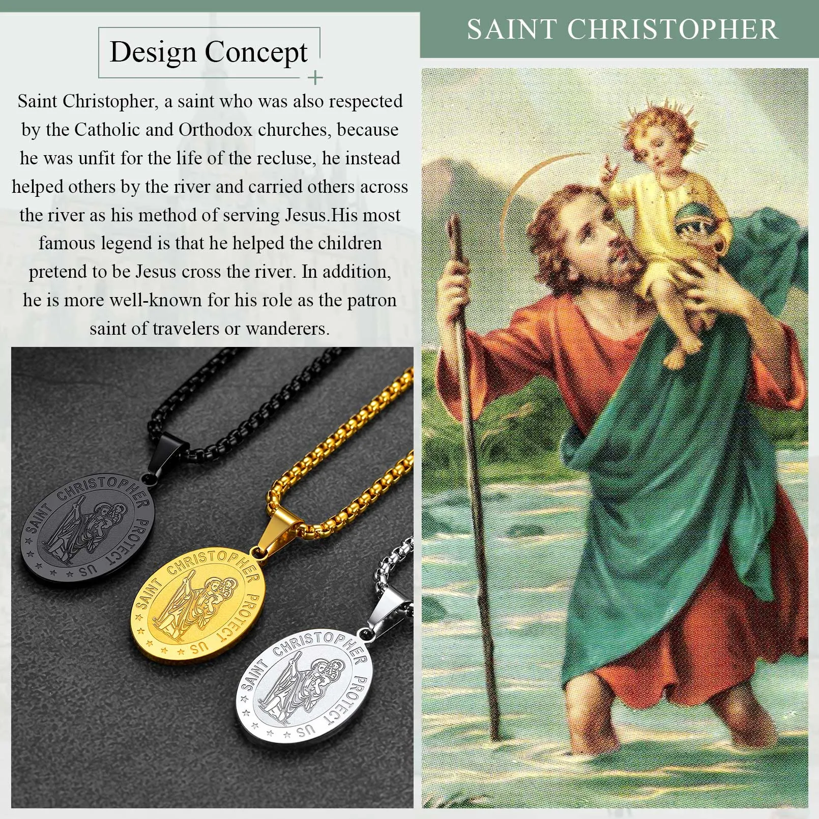 Personalized Saint Christopher Picture Necklace for Men sold by FaithHeart product image thumbnail 2
