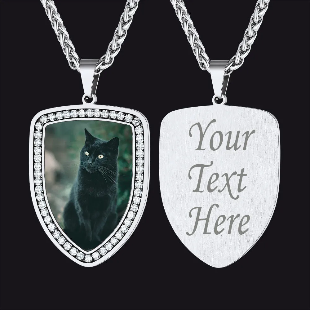 Personalized Shield Picture Necklace Pendant with CZ for Men sold by FaithHeart