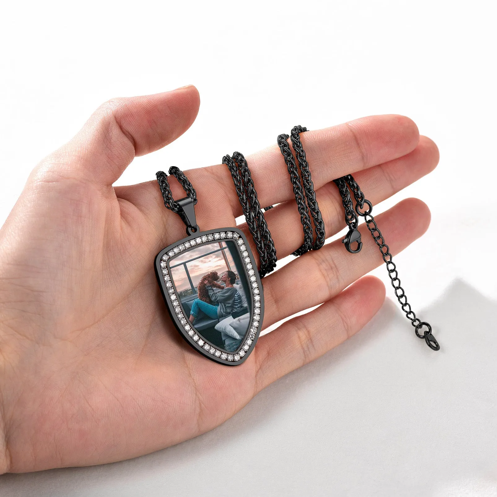 Personalized Shield Picture Necklace Pendant with CZ for Men sold by FaithHeart product image thumbnail 3