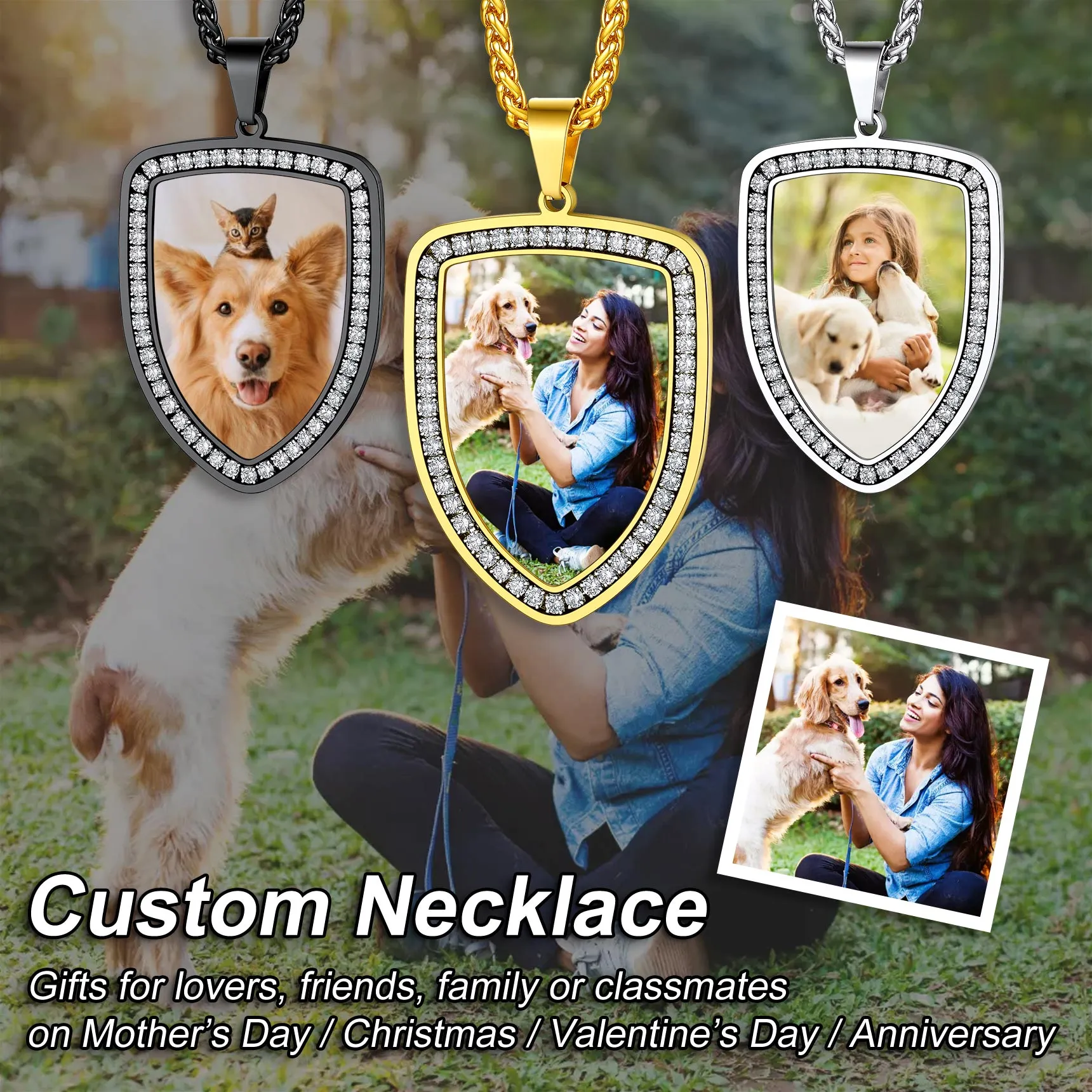 Personalized Shield Picture Necklace Pendant with CZ for Men sold by FaithHeart product image thumbnail 2